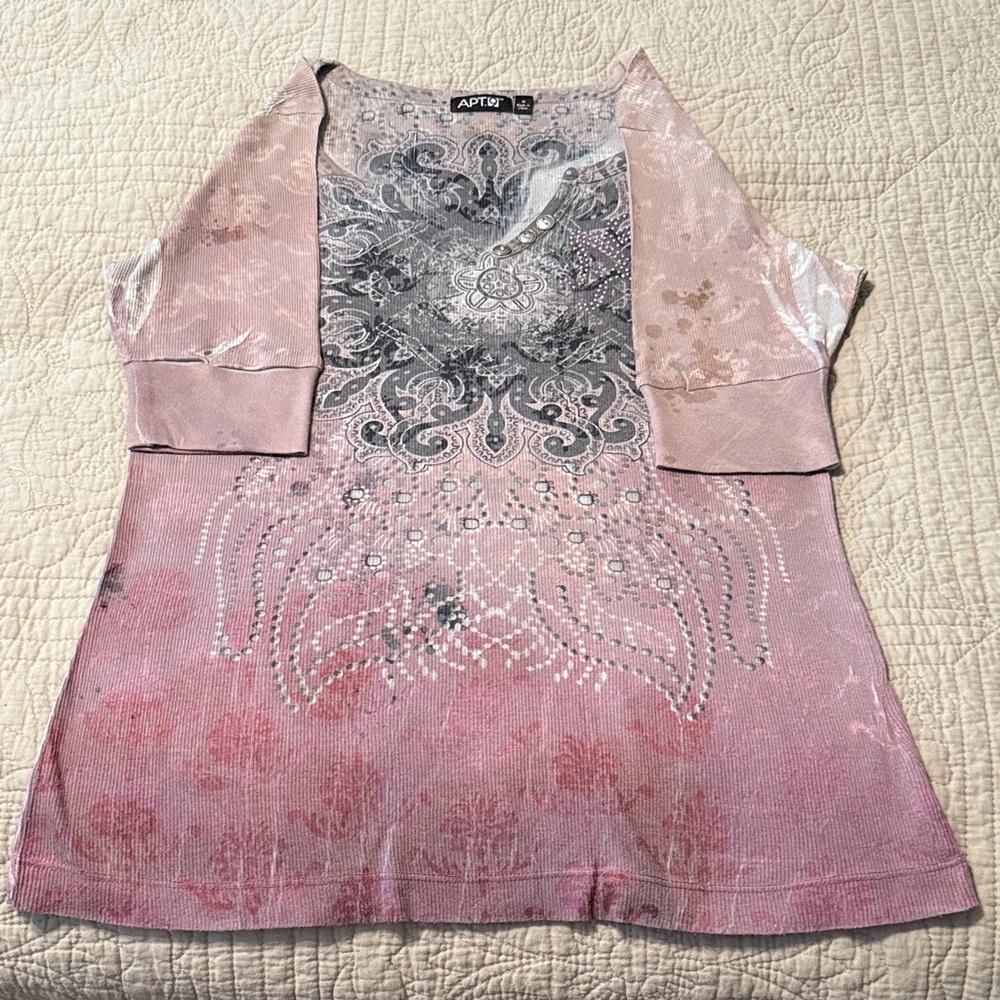 Apt. 9 Pink Paisley Rhinestone Layered-Look Tunic